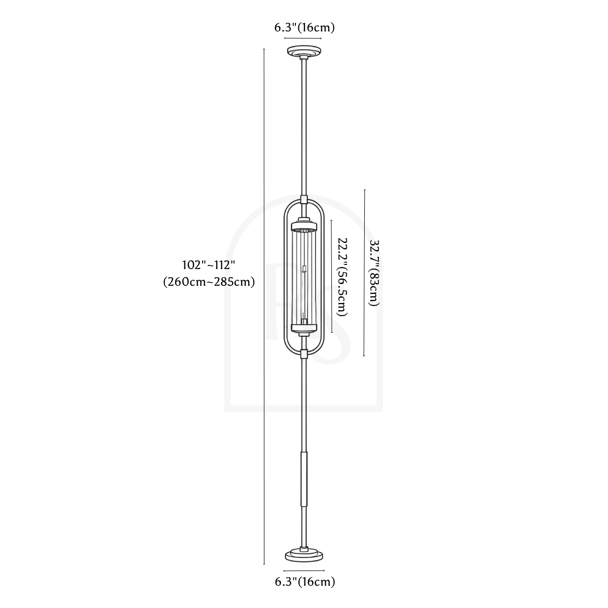 Arco Solis Floor to Ceiling Lamp line drawing 1