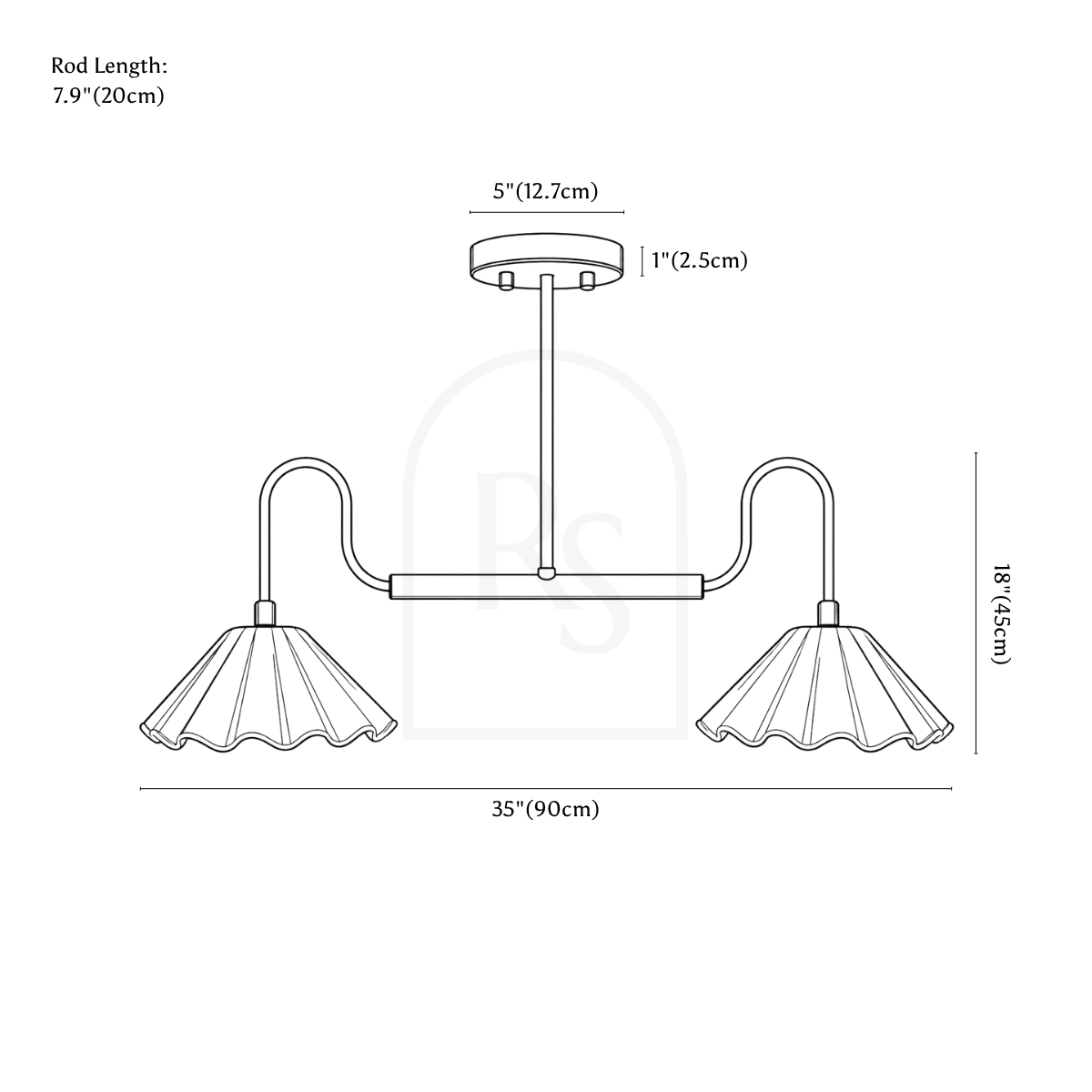 Avelia Chandelier line drawing 1