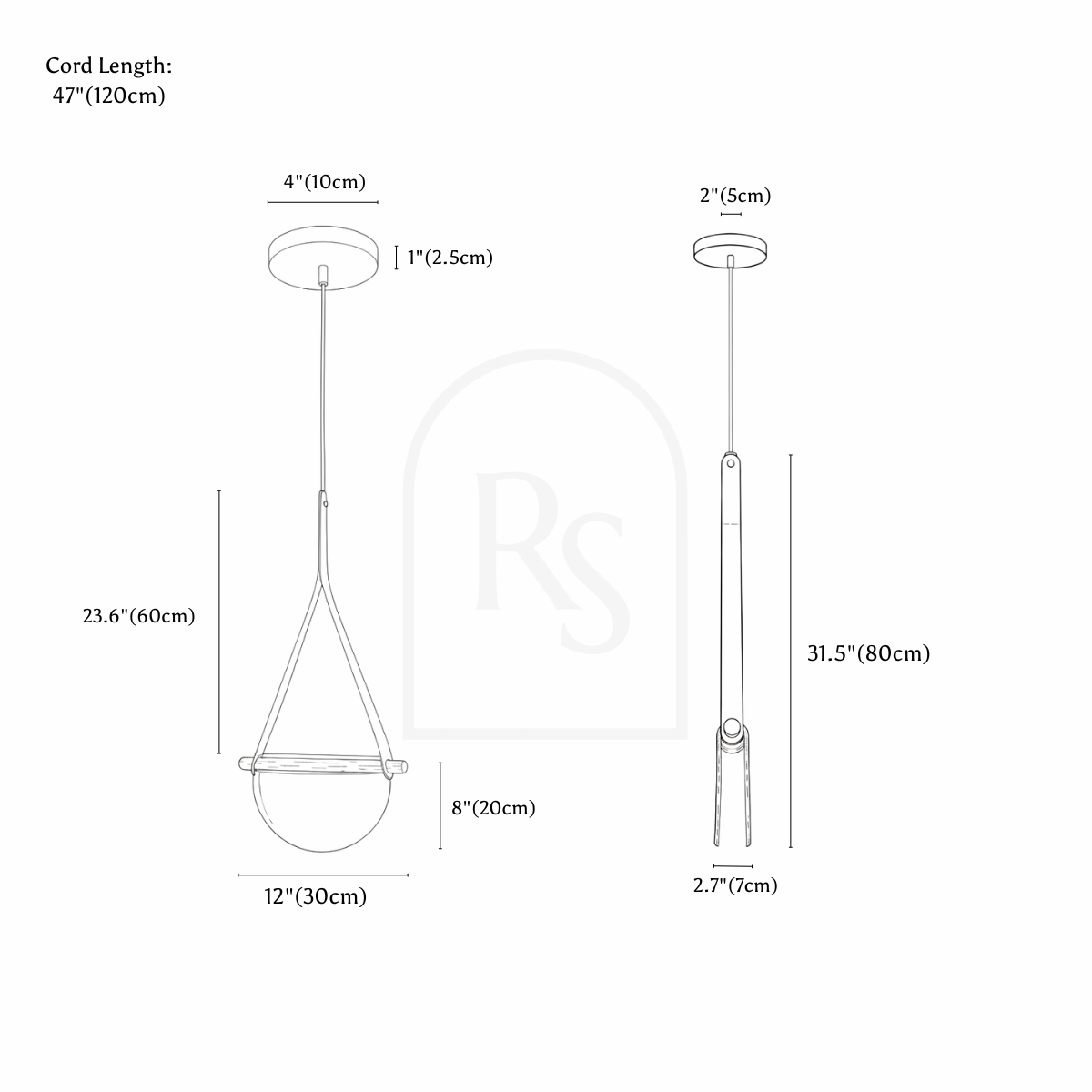 Avgi Leather Pendant Light line drawing 1