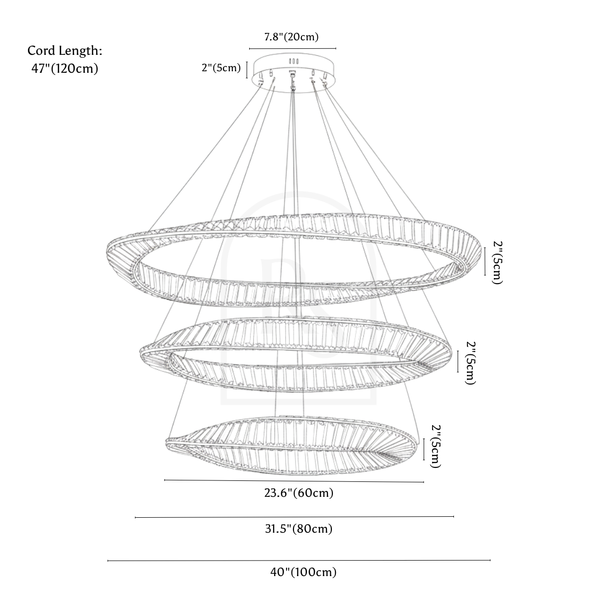 Tiwa 3-Tier Chandelier line drawing 3