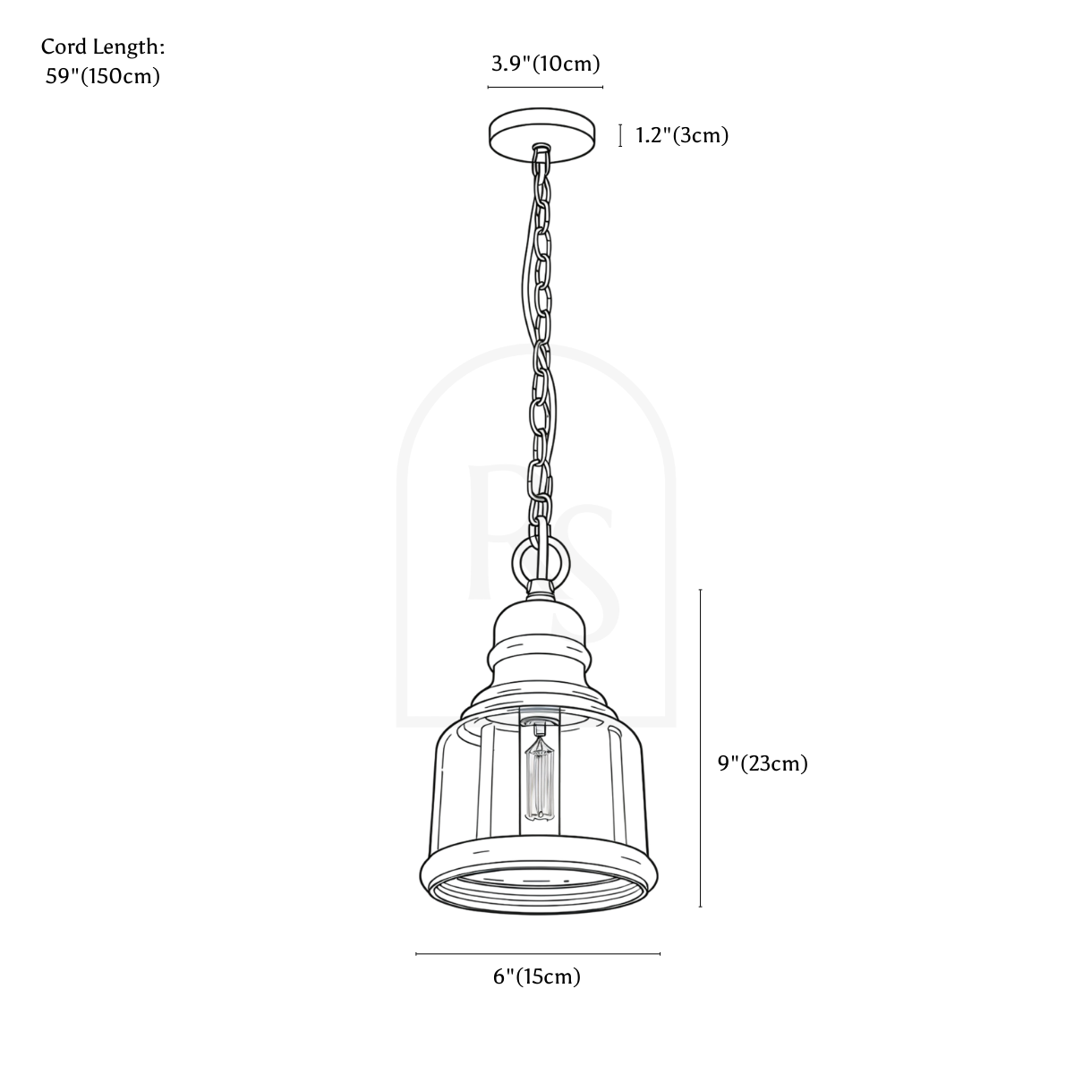 Ophelia Pendant Light line drawing 2
