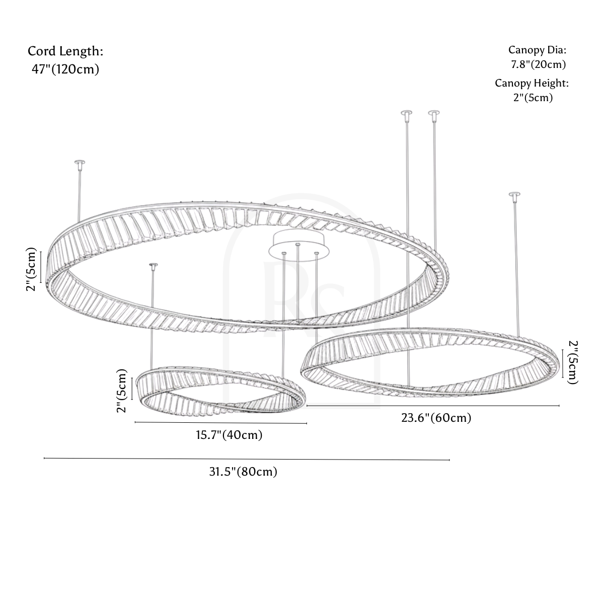 Tiwa 3-Tier Chandelier line drawing 2