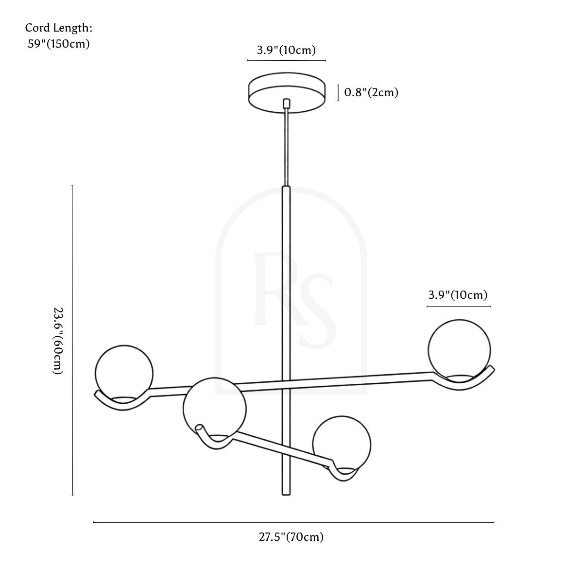 Baer Pendant Light line drawing 2