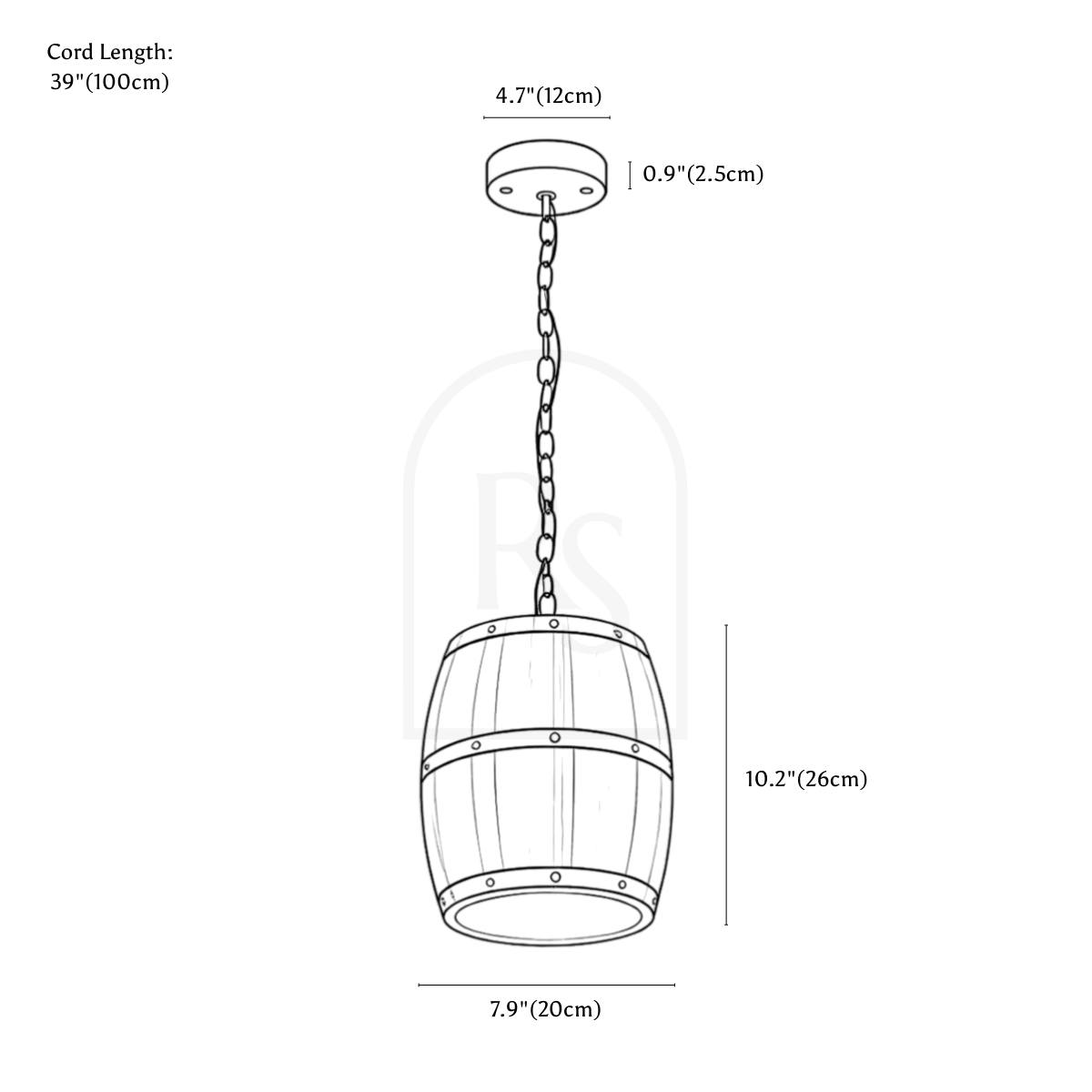 Barrel Pendant Light line drawing 1
