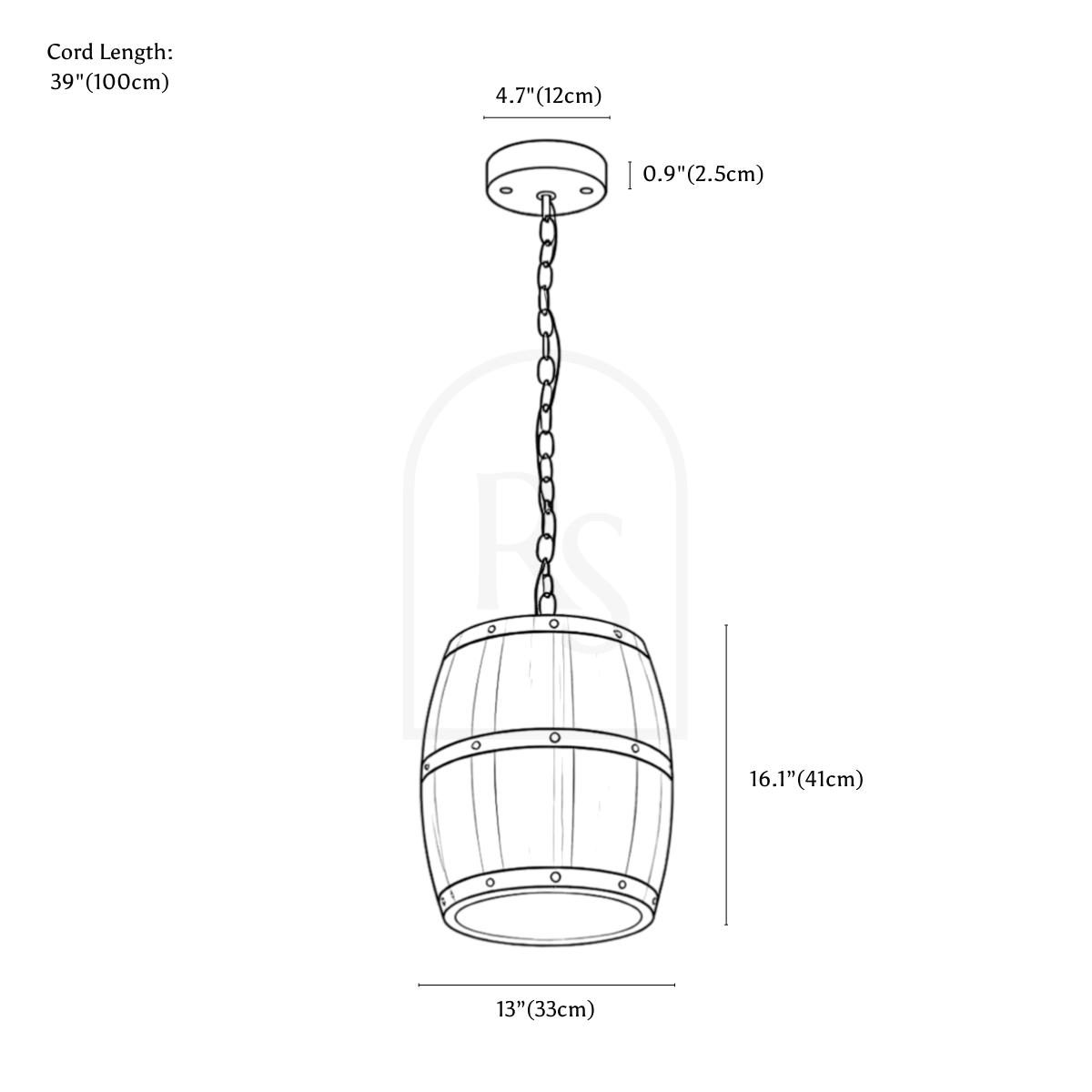 Barrel Pendant Light line drawing 3