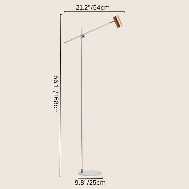 "Steel floor lamp dimensions with height, base, and arm measurements for reference"