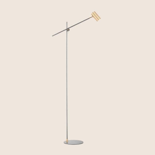 "Minimalist steel floor lamp with an adjustable arm for versatile lighting"