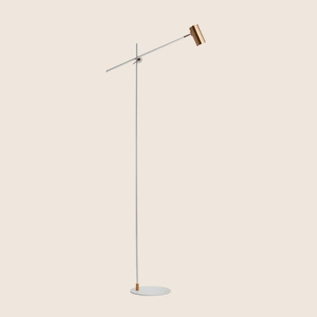 "Contemporary steel floor lamp with a white finish and adjustable arm"