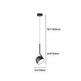 "Diagram showing the dimensions of a curved iron pendant light with a dome-shaped shade."
