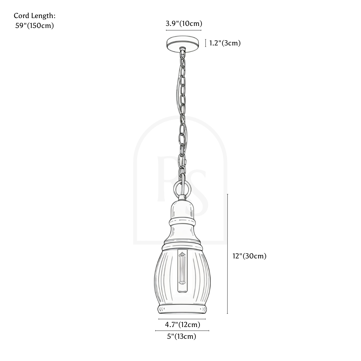 Ophelia Pendant Light line drawing 3