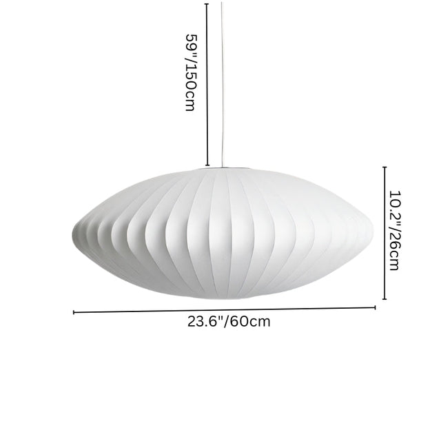 "Compact pendant light with labeled dimensions, 23.6 inches wide, 10.2 inches tall, and adjustable hanging length for modern interiors."