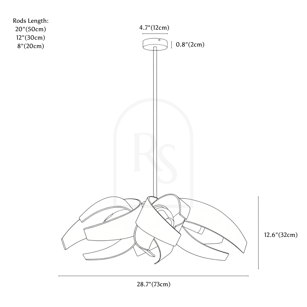 Cressida Chandelier line drawing 1