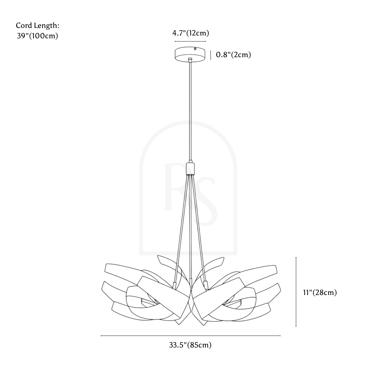 Cressida Chandelier line drawing 2