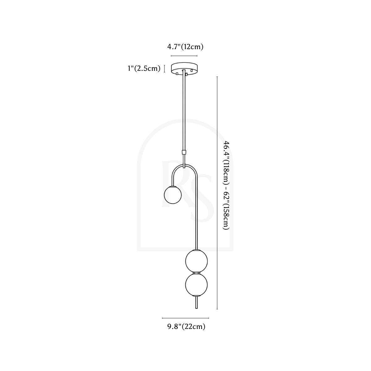 Cresta Pendant Light line drawing 1