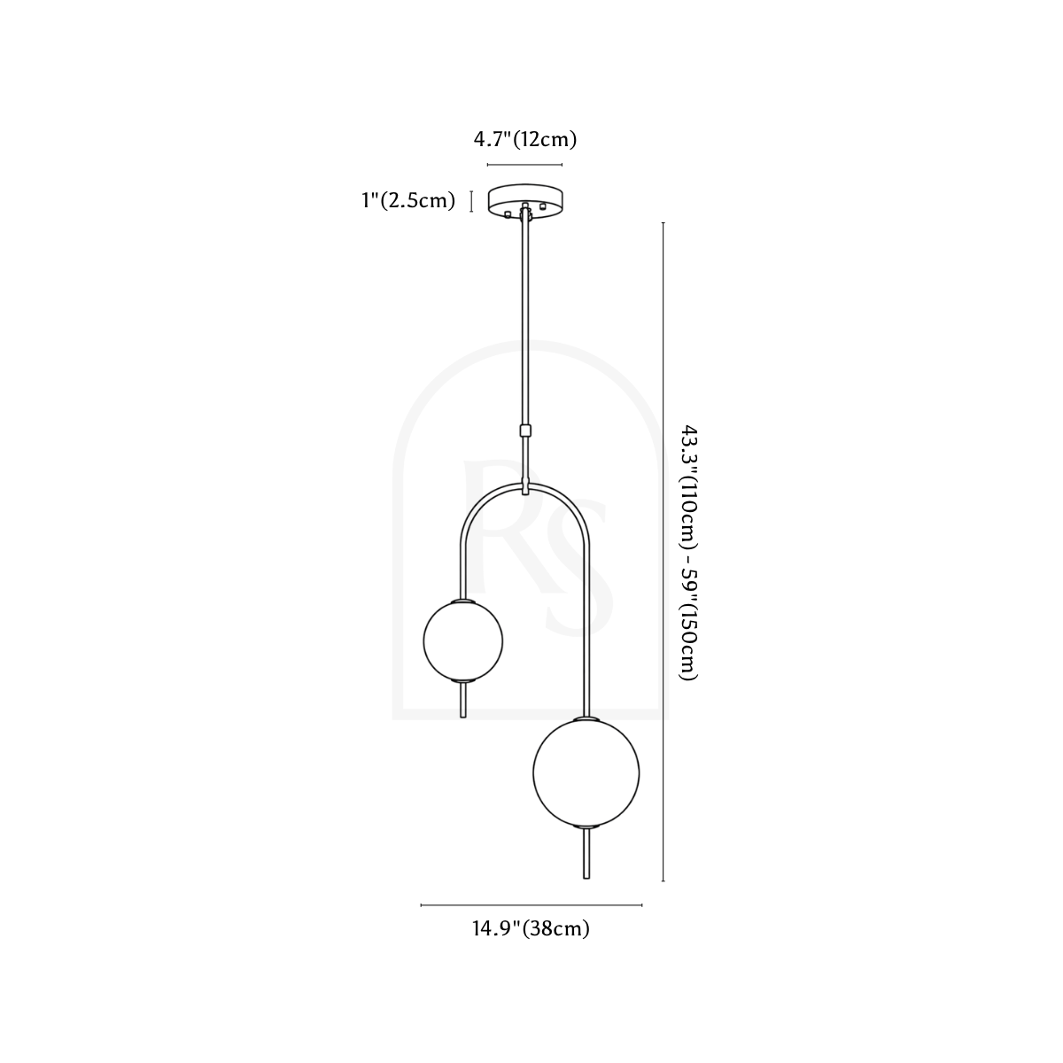 Cresta Pendant Light line drawing 2
