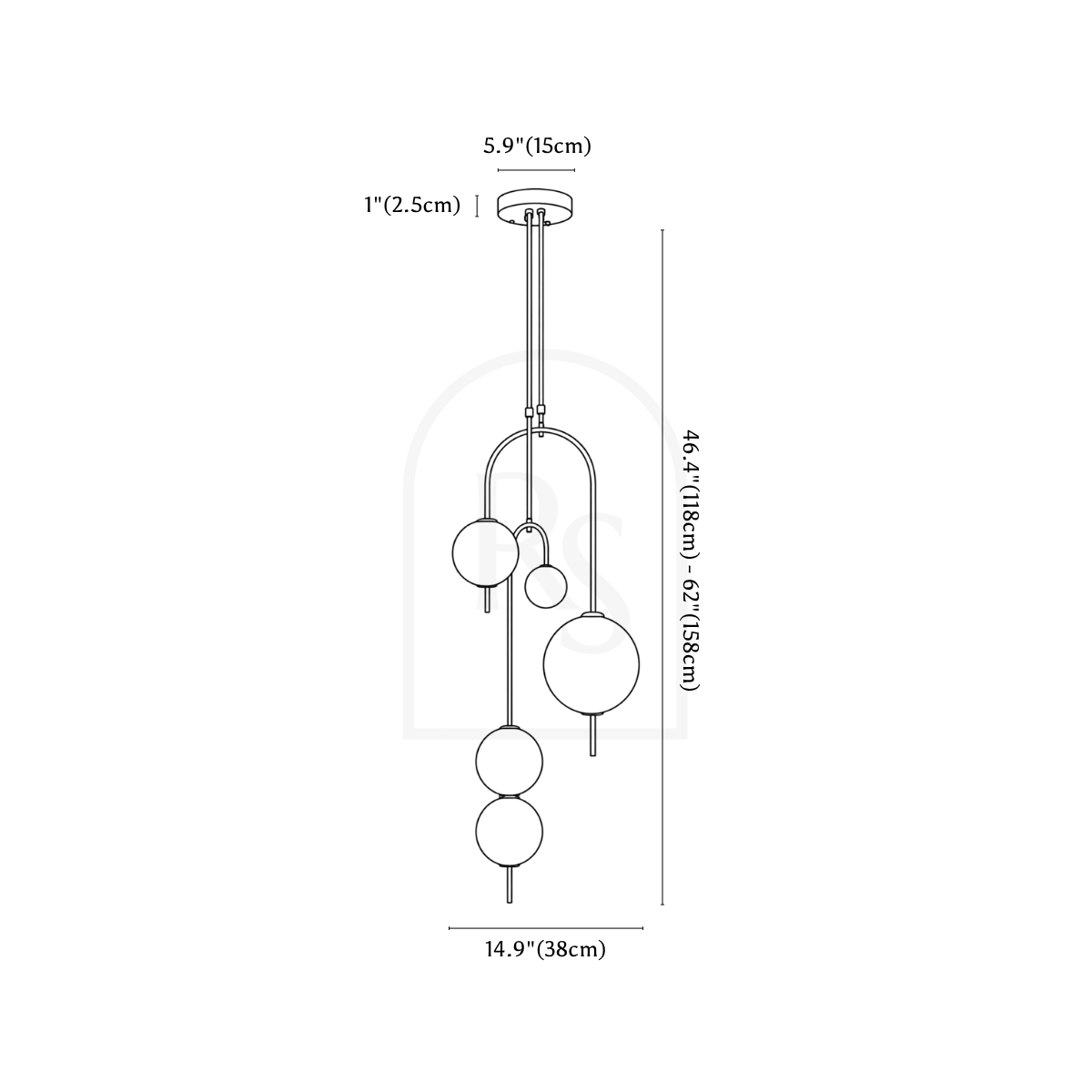 Cresta Pendant Light line drawing 3