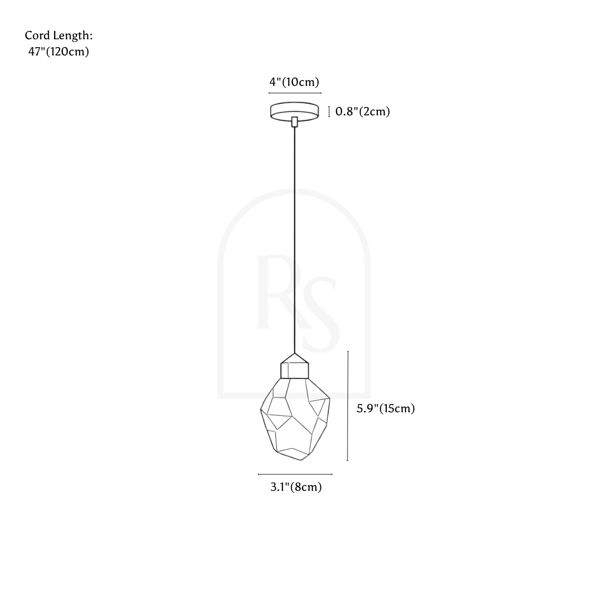 Cristal Pendant Light line drawing 1