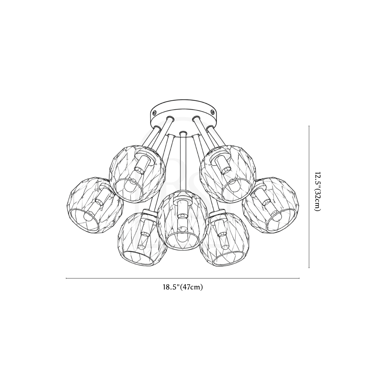 Crylo Ceiling Light line drawing 2