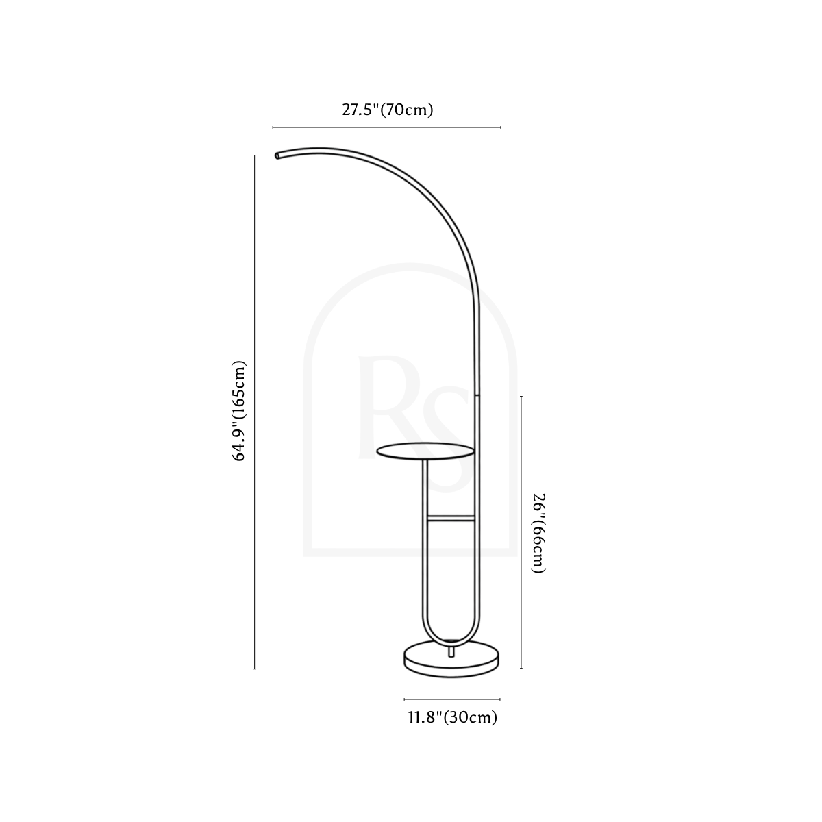 Curva Side Table & Lamp line drawing 1
