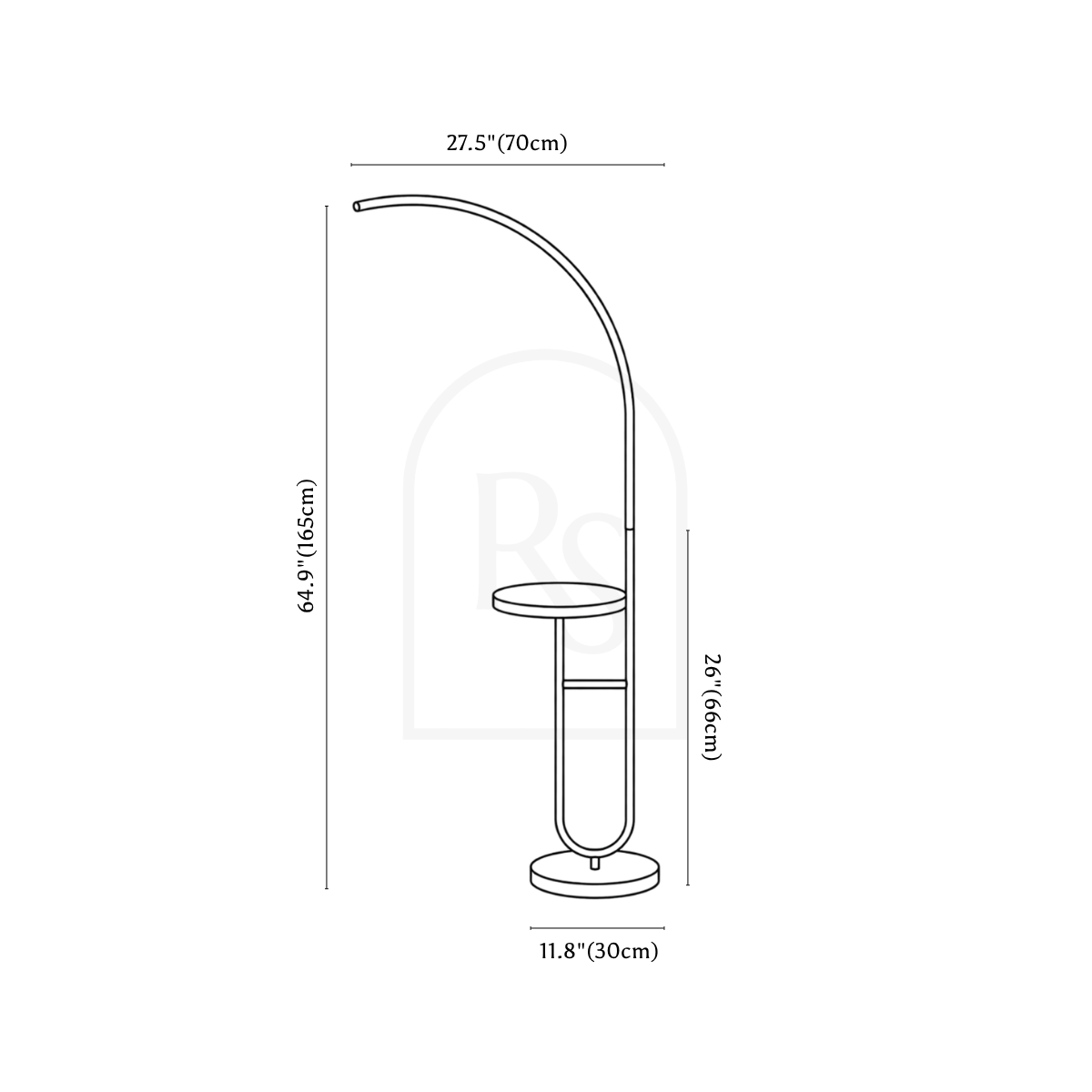 Curva Side Table & Lamp line drawing 2