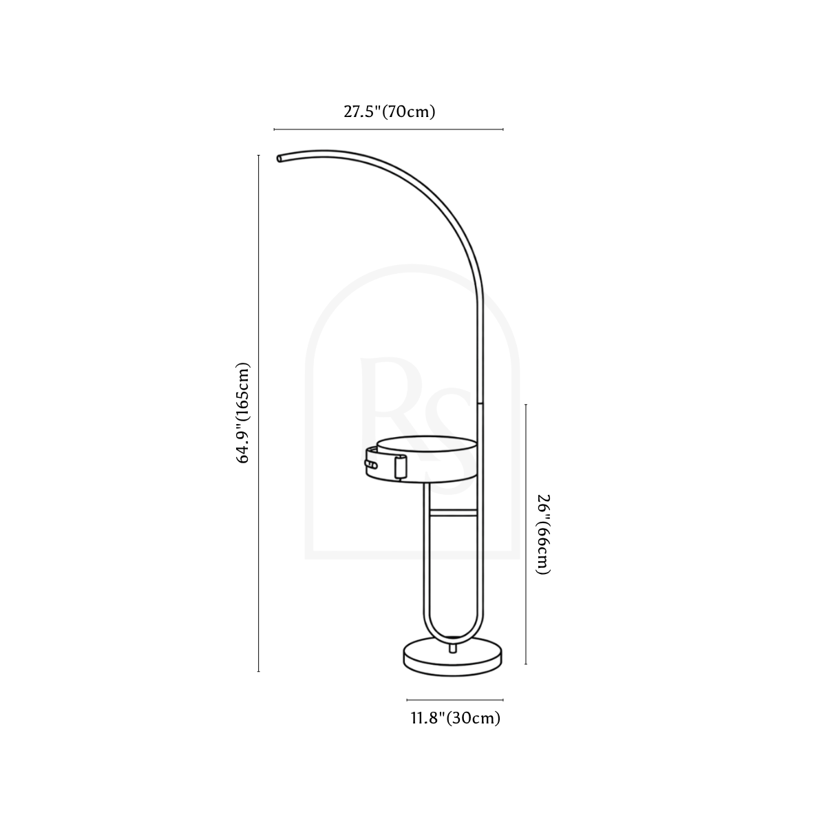 Curva Side Table & Lamp line drawing 3
