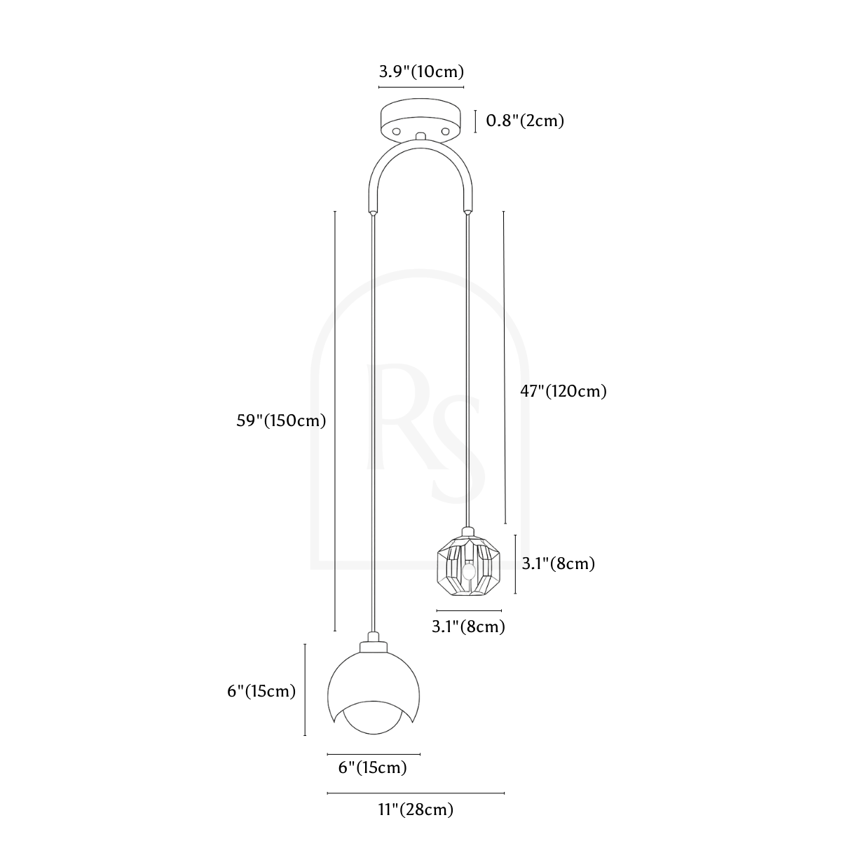 Dual Pendant Light line drawing 1