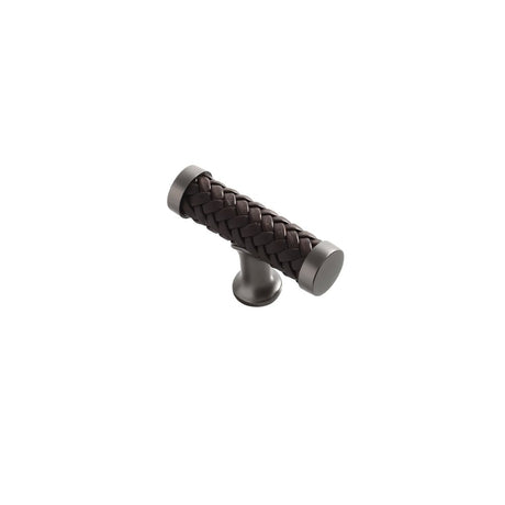 "Braided leather knob with a luxurious finish, isolated on a white background."