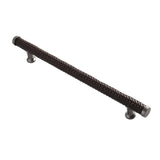"Braided leather pull bar handle with a luxurious finish, isolated on a white background."