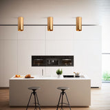 "Perfect for kitchens and dining rooms, this aluminum ceiling light provides focused downward illumination in a modern setting."