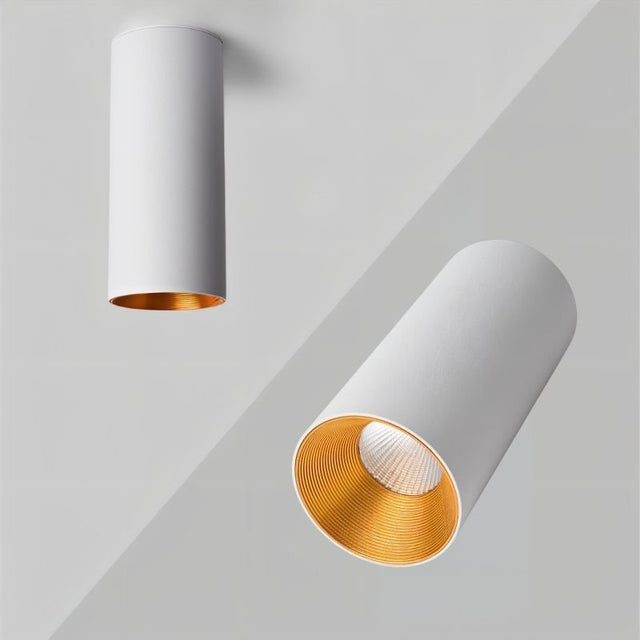 "A sleek cylindrical ceiling light made from durable aluminum, designed for contemporary interiors, offering a clean, minimalist style."