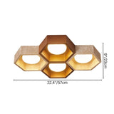 "Honeycomb ceiling lamp with medium size dimensions, travertine and walnut construction, modern design"