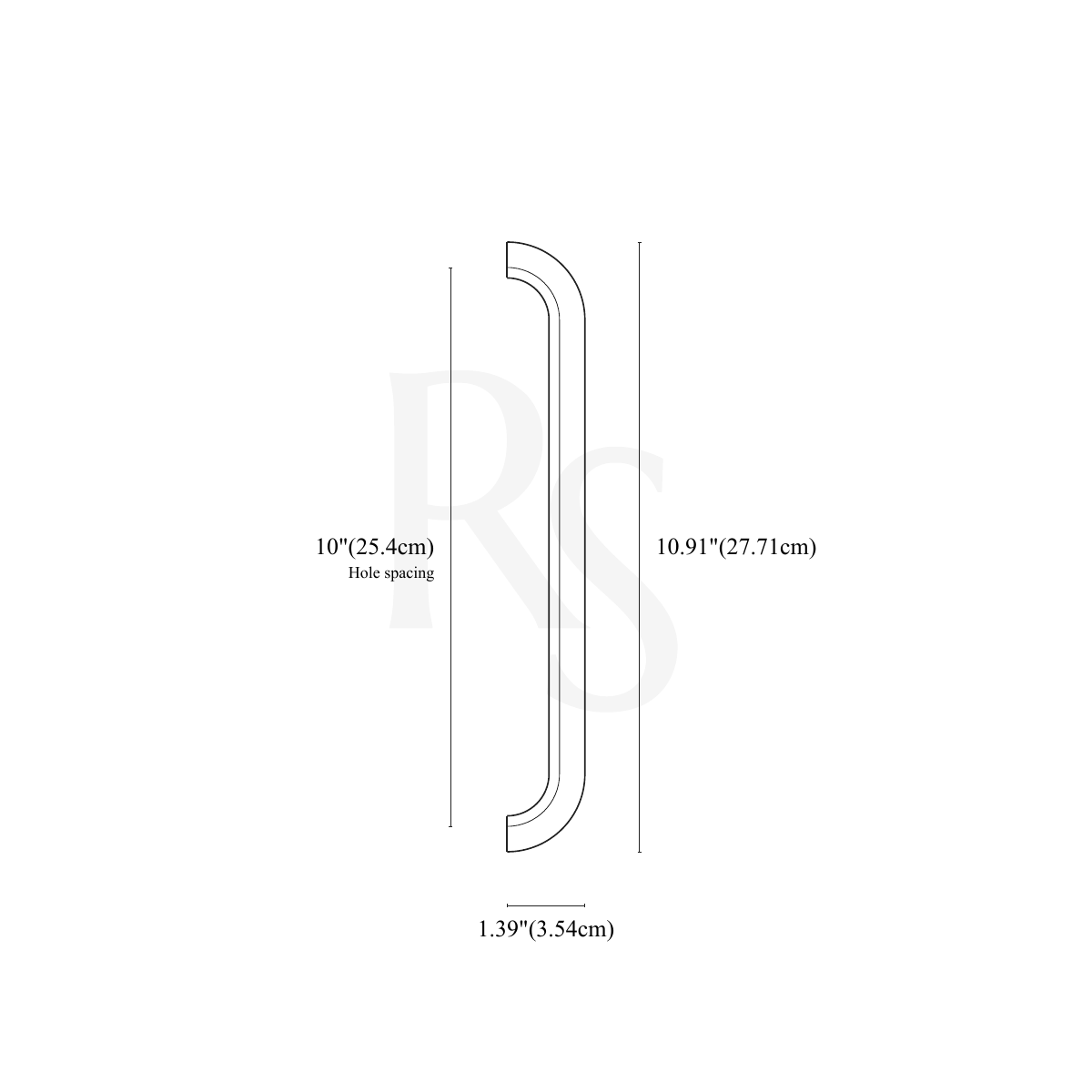 Enzo Cabinet Pull 10" line drawing with dimensions