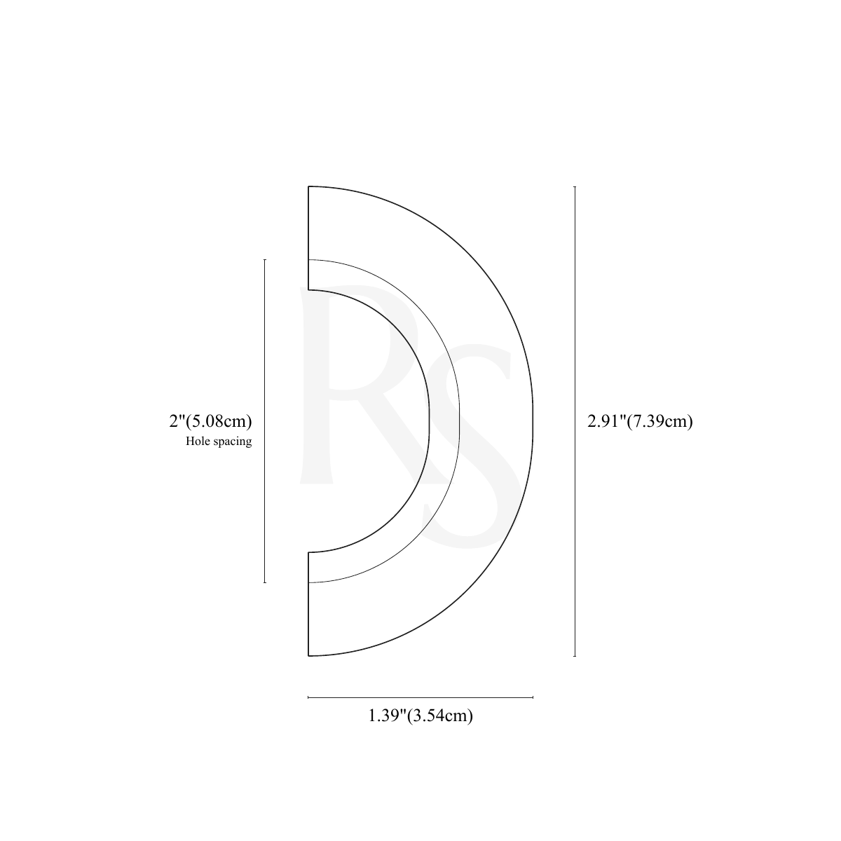 Enzo Cabinet Pull 2" line drawing with dimensions