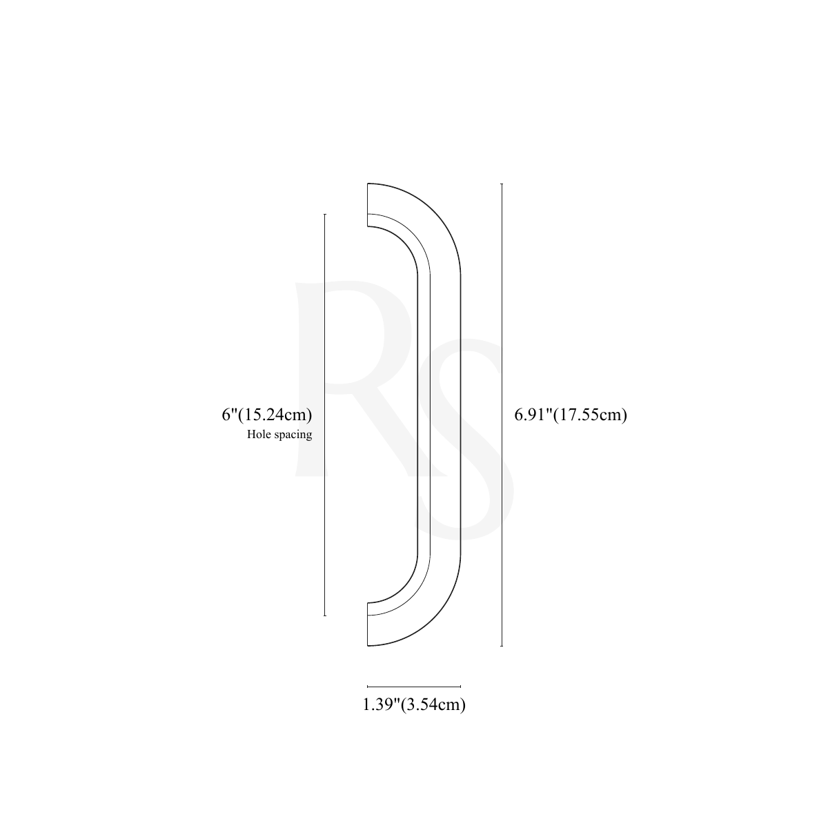 Enzo Cabinet Pull 6" line drawing with dimensions