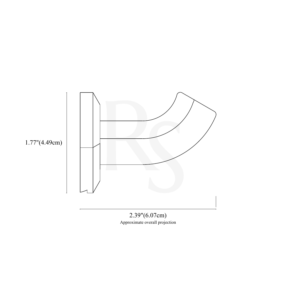 Enzo Wall Hook line drawing with dimensions