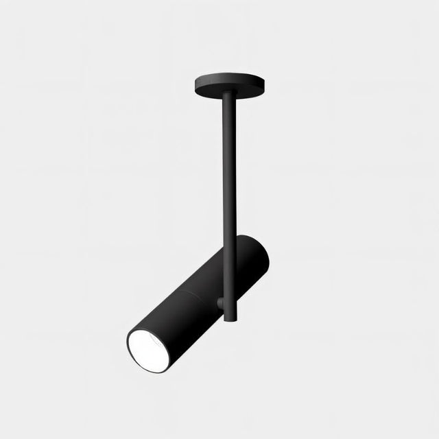 "Black aluminum ceiling light with sleek cylindrical design, adjustable for precise directional lighting"