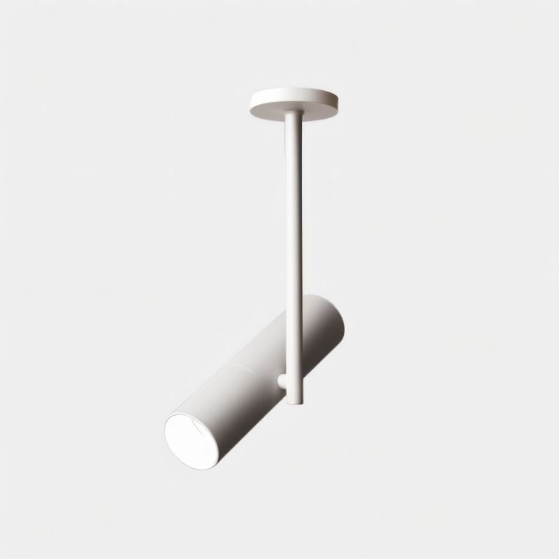 "Close-up of sleek aluminum ceiling light with cylindrical design, adjustable for focused lighting"