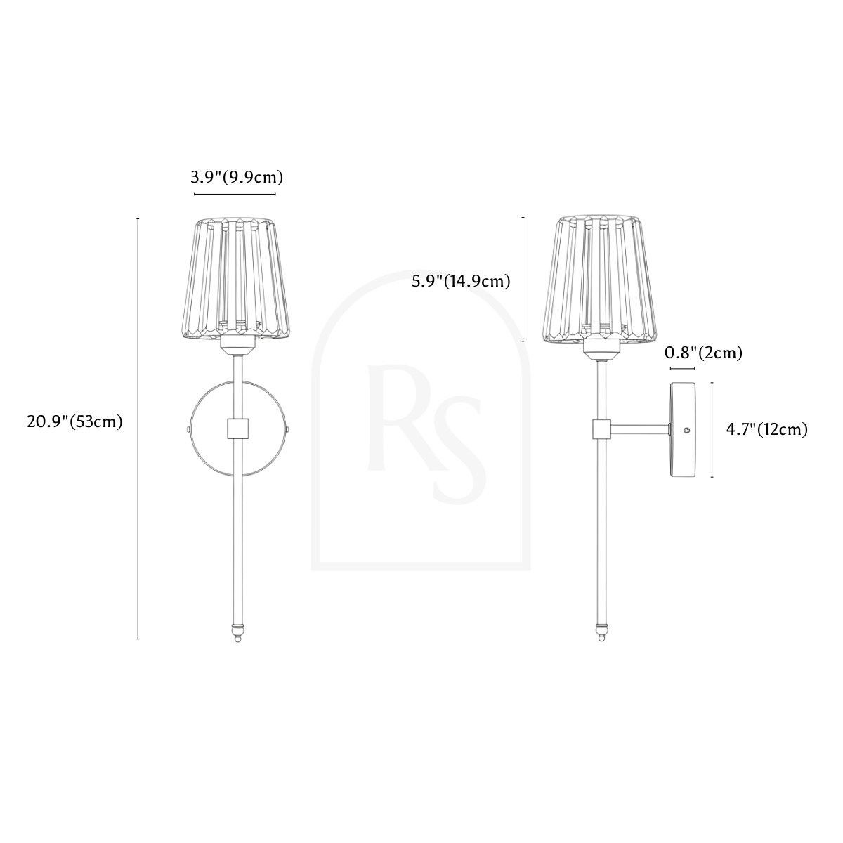 Fawal Wireless Wall Lamp line drawing 1