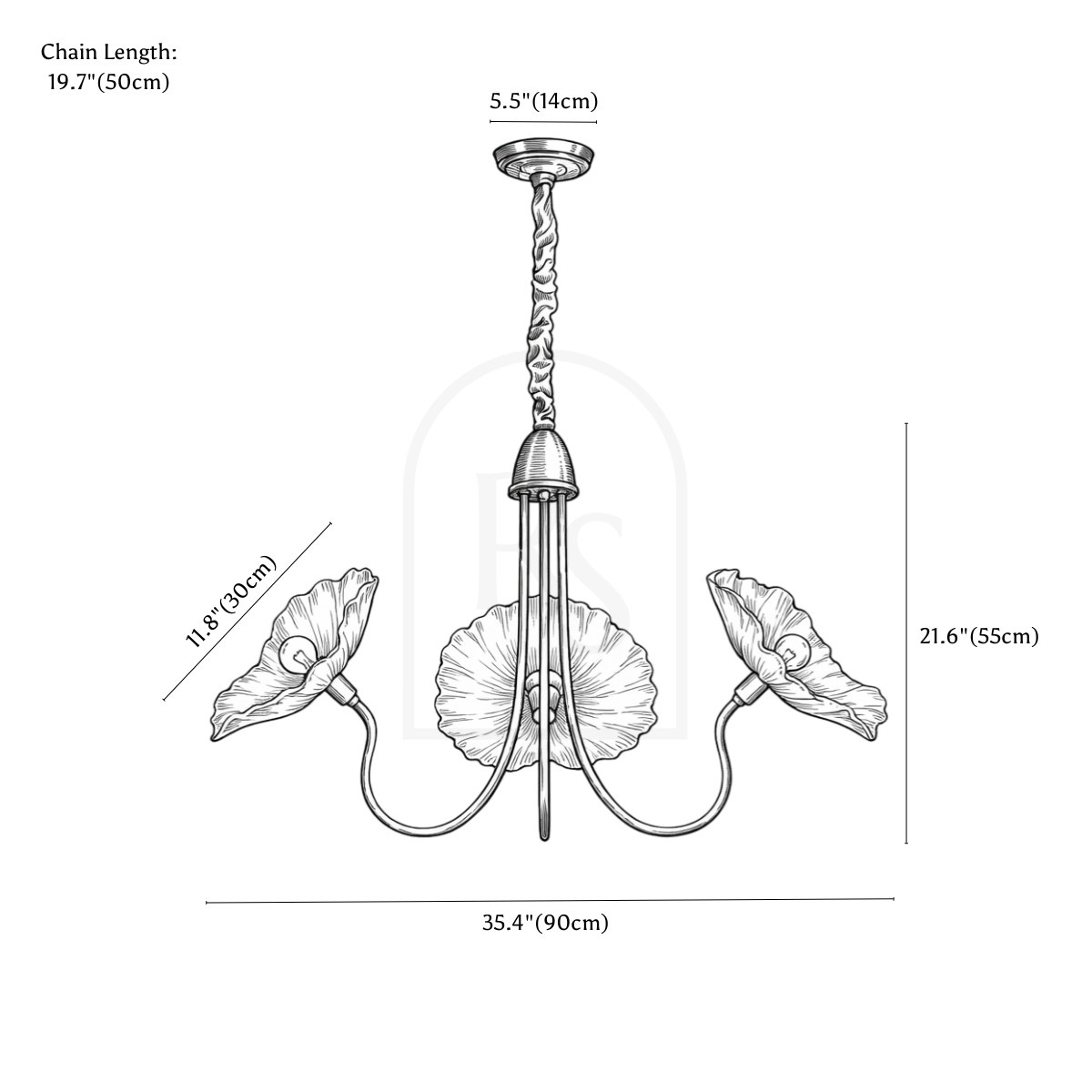 Floare Chandelier line drawing 1