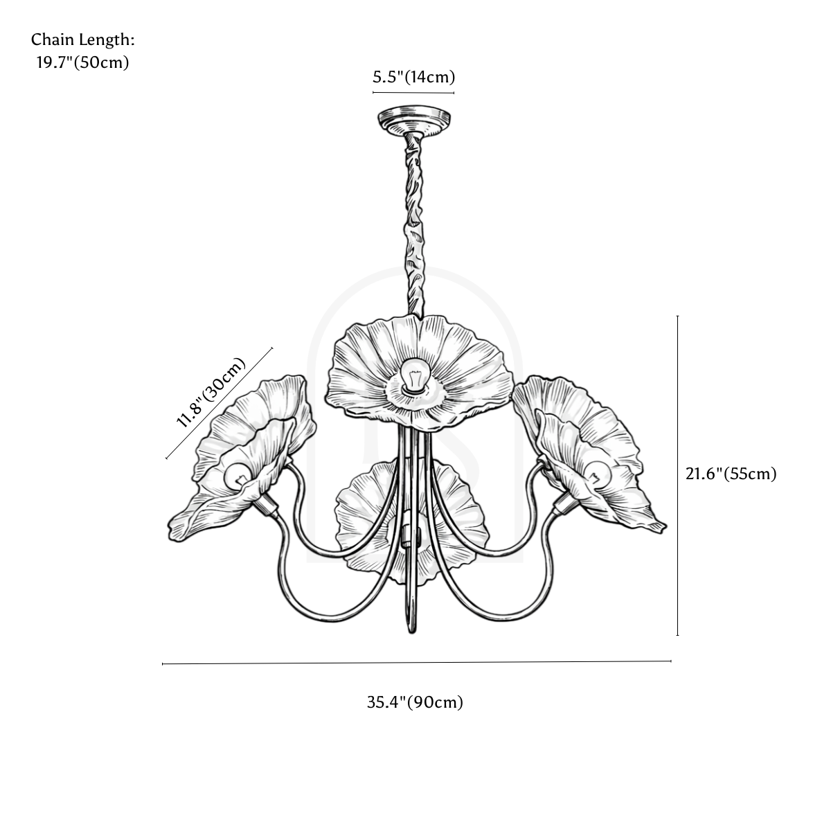 Floare Chandelier line drawing 2