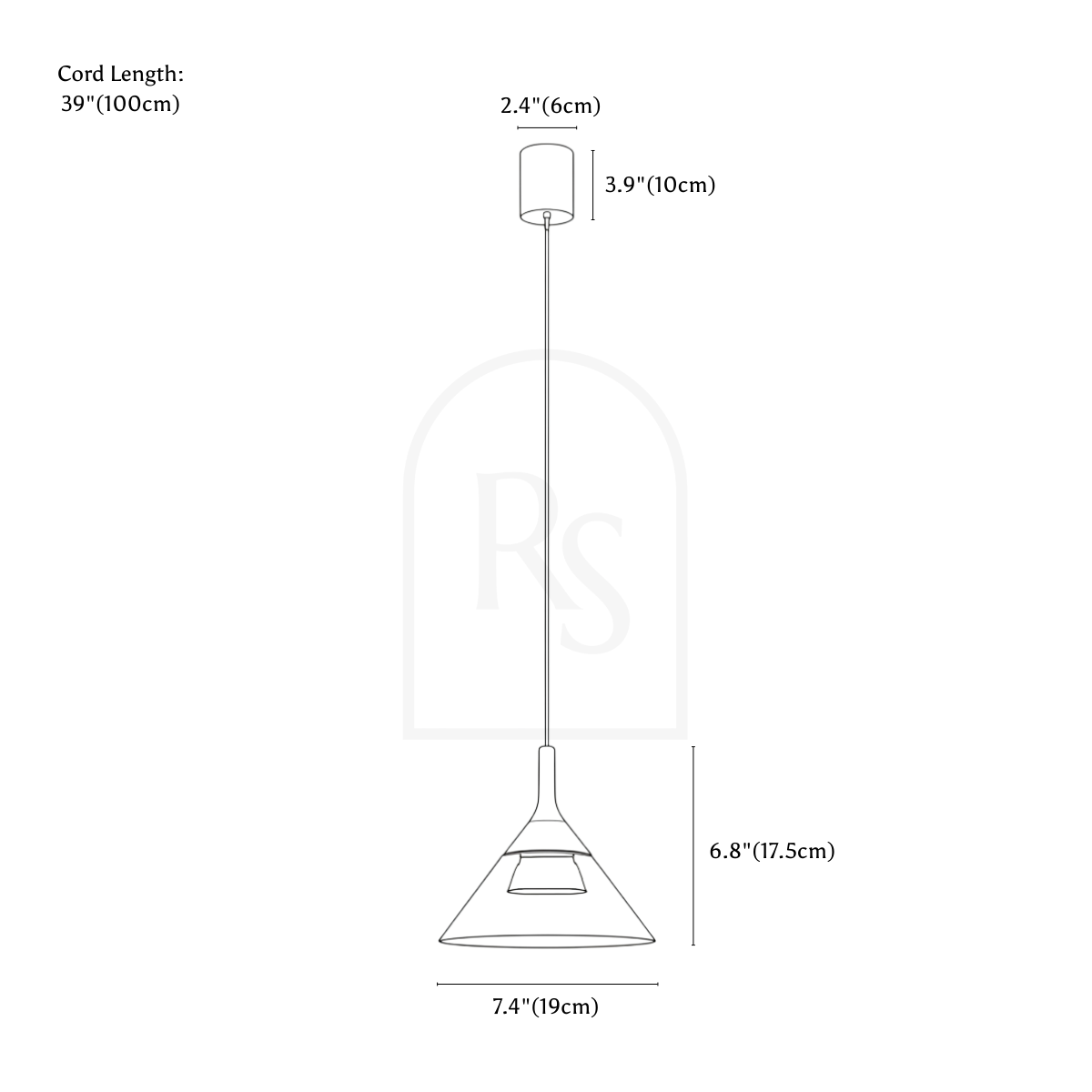Fluvic Pendant Light line drawing 1