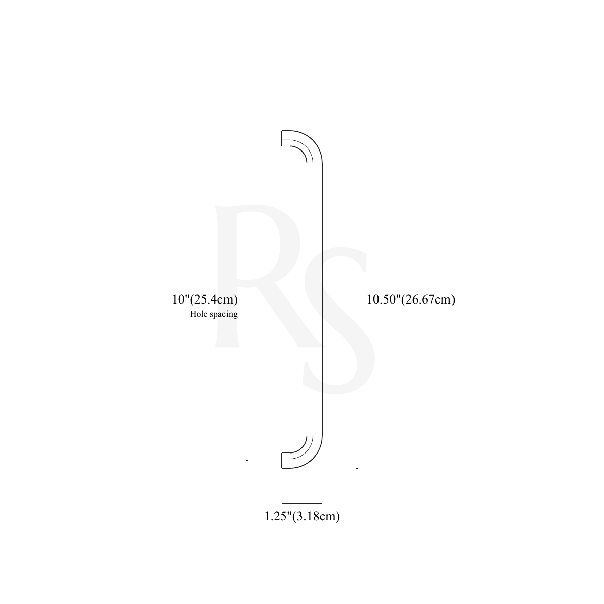 Gatsby Cabinet Pull 10" line drawing with dimensions