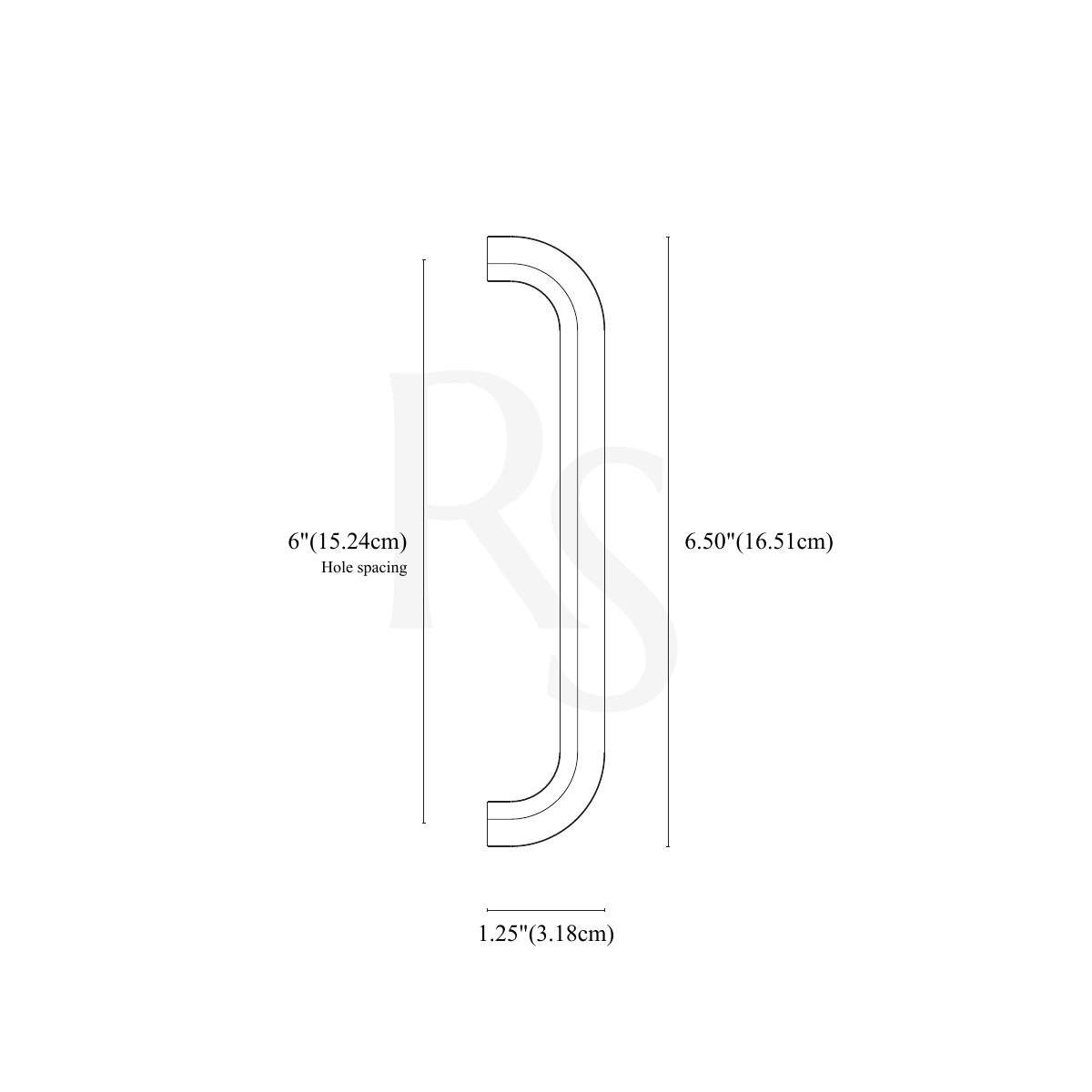 Gatsby Cabinet Pull 6" line drawing with dimensions