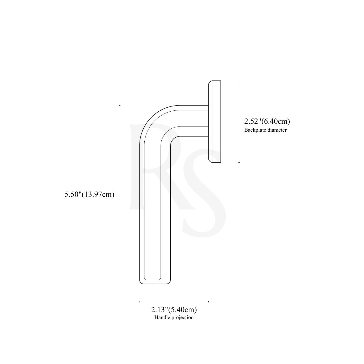 Gatsby Door Handle line drawing with dimensions