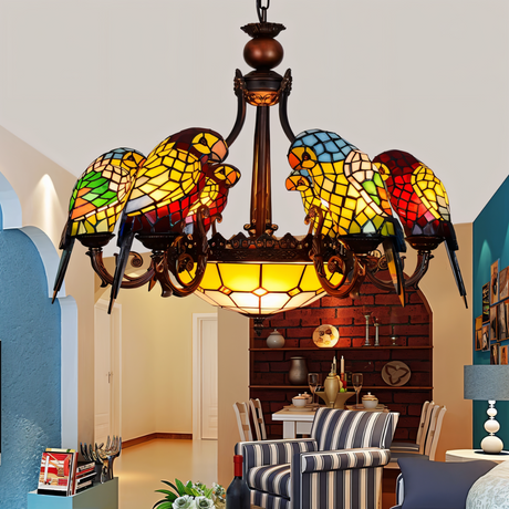 Glass Parrot Chandelier