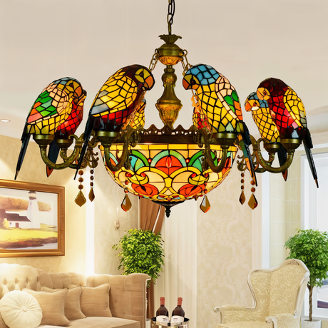 Glass Parrot Chandelier