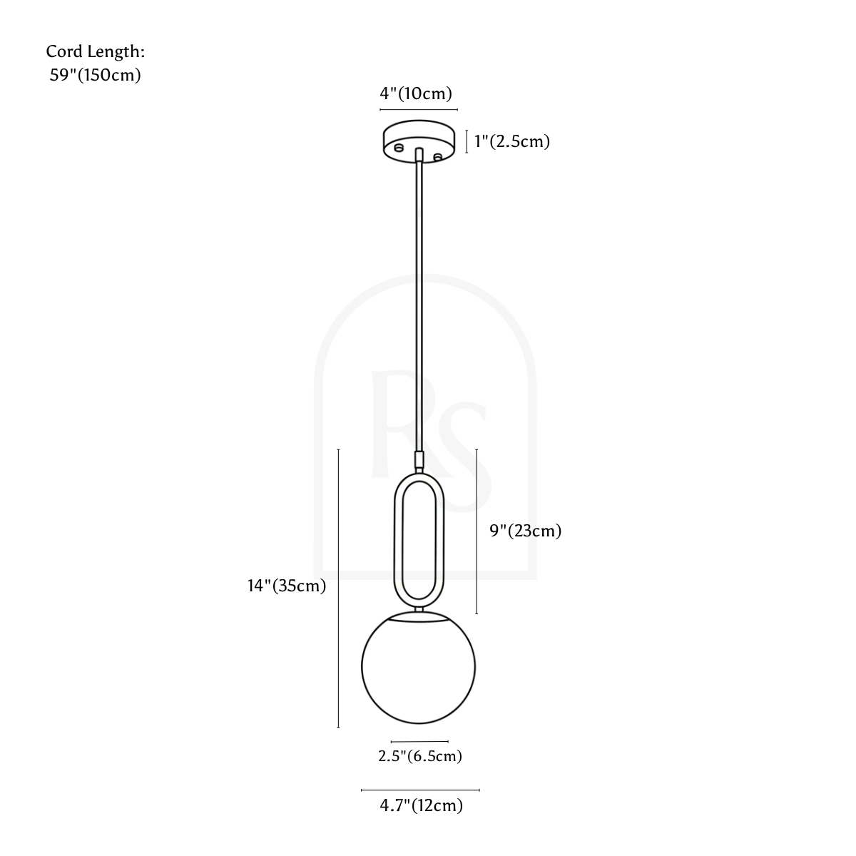 Gong Alabaster Pendant Light line drawing 1