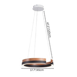 "Pendant light with circular wood frame, suspended design, 45cm diameter, and length-adjustable cords."