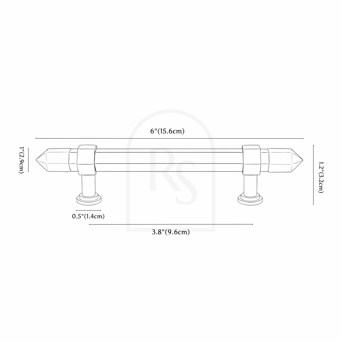 Zakitu Crystal Knob & Pull Bar line drawing 3