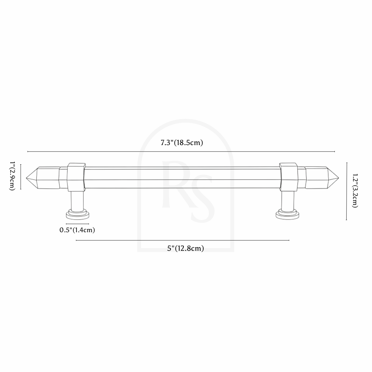 Zakitu Crystal Knob & Pull Bar line drawing 4